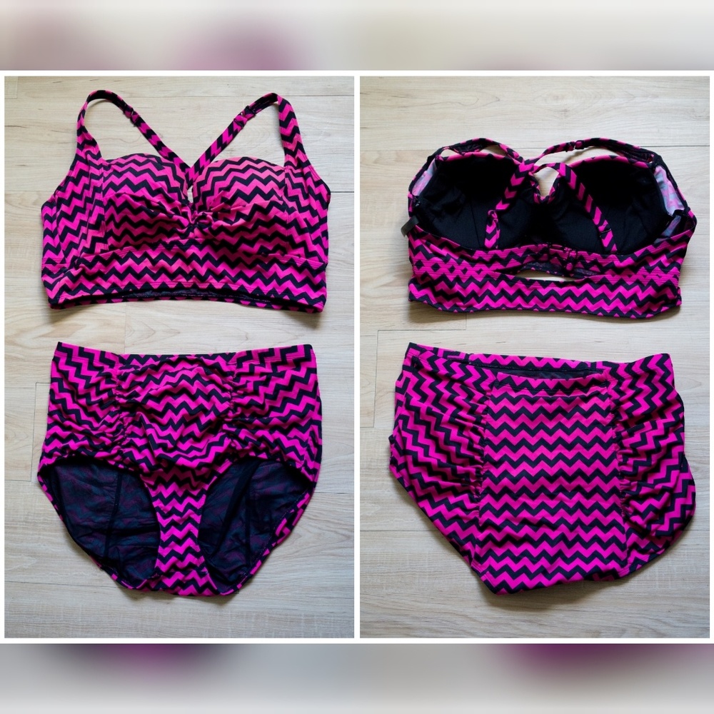 Hot Pink Chevron Print Plus Size Bikini